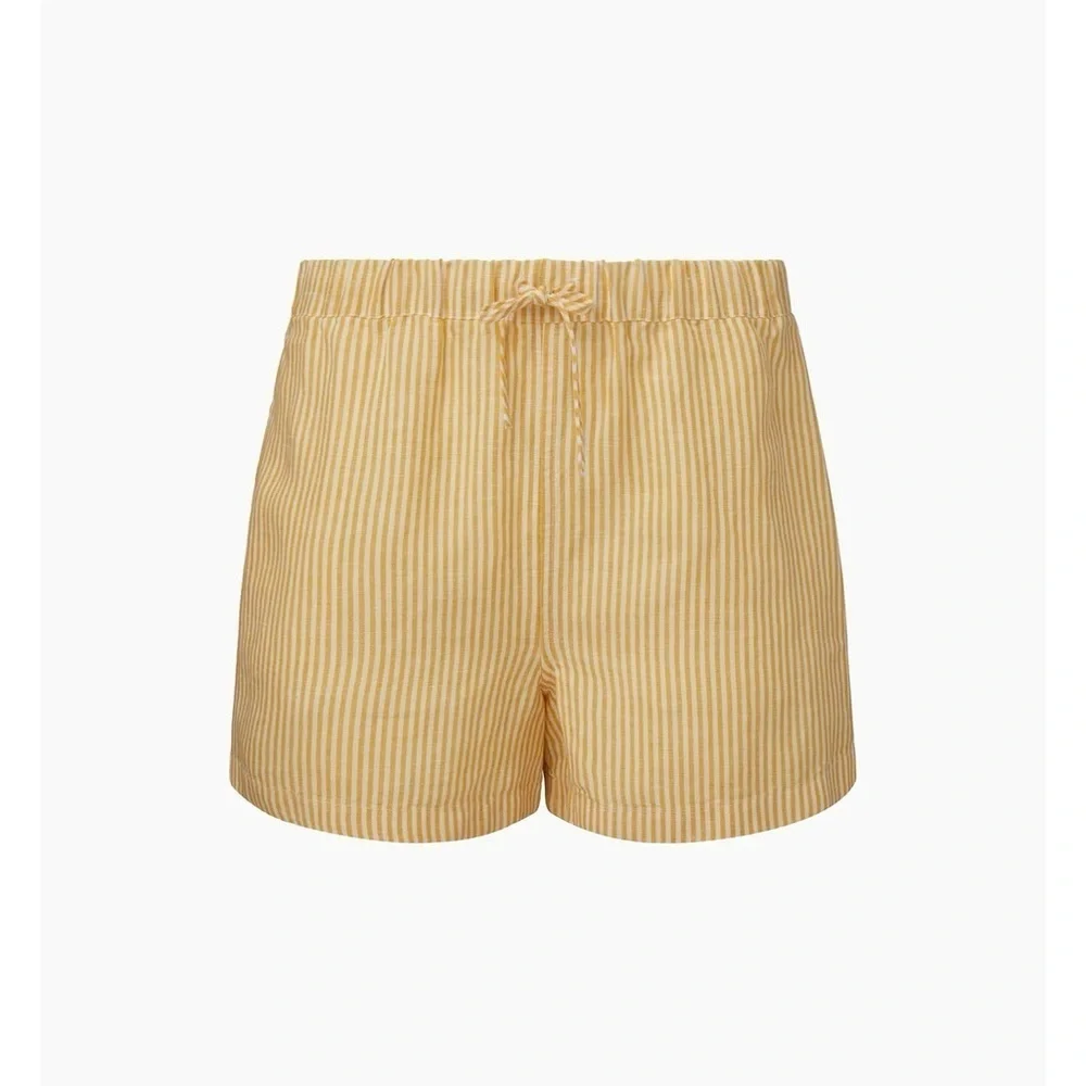 Onia Air Linen Elastic Drawstring Shorts Classic Stripe SZ XL Yellow White NWT